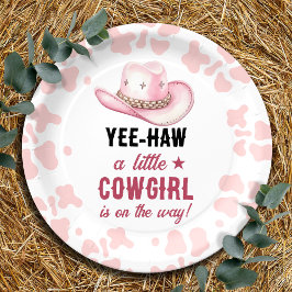 Plato De Papel Baby Shower de la chica rodeo occidental rosada