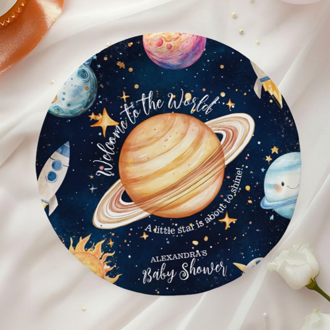 Plato De Papel Baby Shower de la galaxia externa del espacio mode (Subido por el creador)