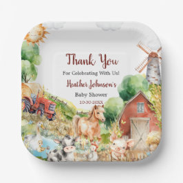 Plato De Papel Baby Shower de la granja de acuarela Cuta