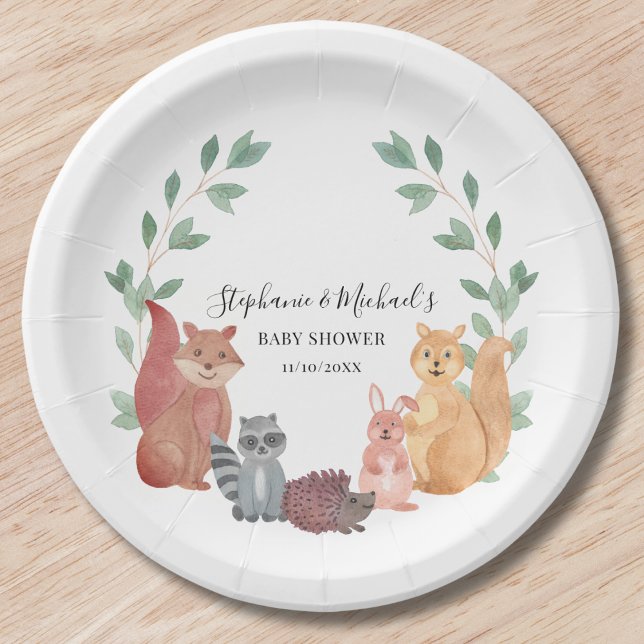 Plato De Papel Baby Shower de la pareja de animales de Woodland (Subido por el creador)
