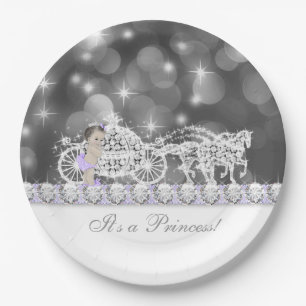 Plato De Papel Baby Shower de la princesa morada y gris de lavand
