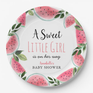Plato De Papel Baby Shower de la sandía dulce niña pequeña