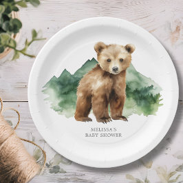 Plato De Papel Baby Shower de la taza de oso marrón