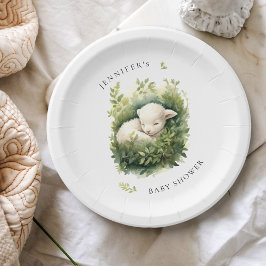 Plato De Papel Baby Shower de la vegetación de las corderos de co