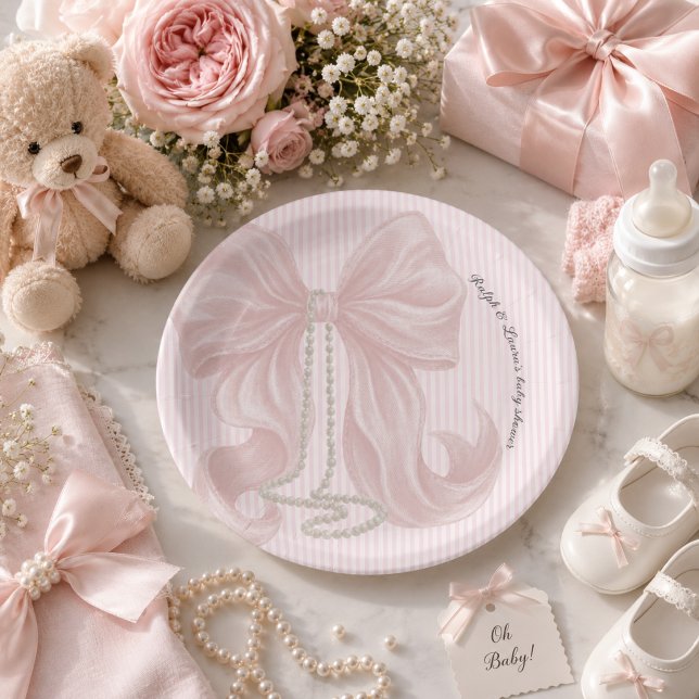 Plato De Papel Baby Shower de lazo rosa (Subido por el creador)