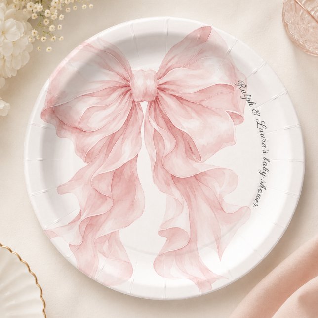 Plato De Papel Baby Shower de lazo rosa (Subido por el creador)