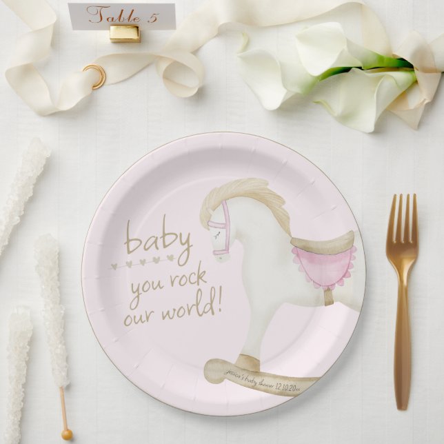 Plato De Papel Baby Shower de lechuga rosa de caballo de Rockefas (Boda)