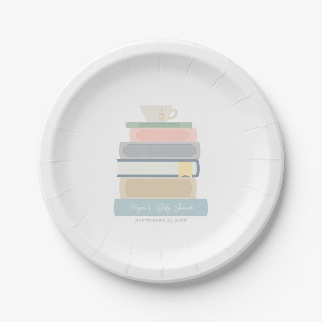 Plato De Papel Baby Shower de libros (Anverso)