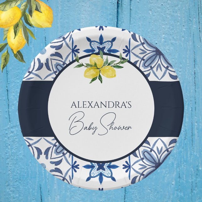 Plato De Papel Baby Shower de limón amarillo azul (Subido por el creador)