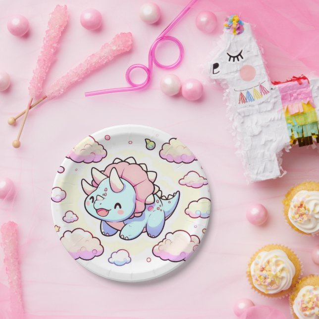 Plato De Papel Baby Shower de Little Adorable Dinosaur (Fiesta)