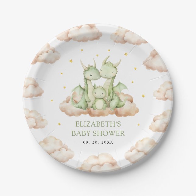 Plato De Papel Baby Shower de Little Dragon (Anverso)