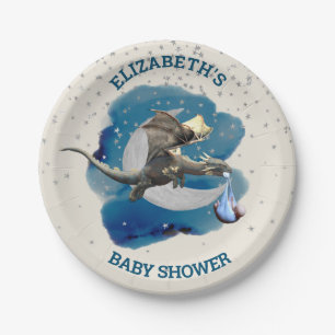 Plato De Papel Baby Shower de Little Knight Dragon Silver Star