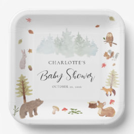 Plato De Papel Baby Shower de los animales de Woodland otoño