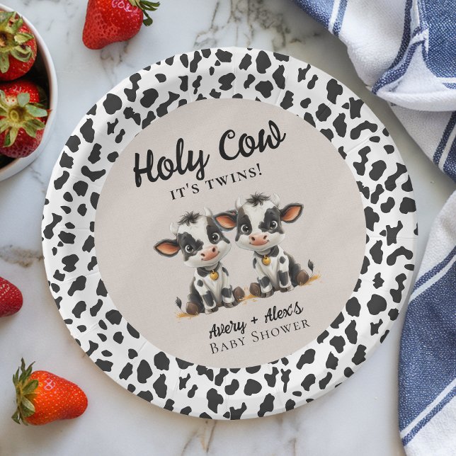 Plato De Papel Baby Shower de los gemelos de vaca sagrada (Subido por el creador)