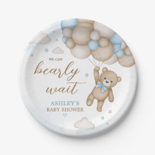 Plato De Papel Baby Shower de los globos de oso azul