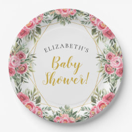 Plato De Papel Baby Shower de los Peonies del Oro Rosa