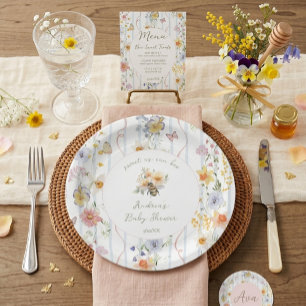 Plato De Papel Baby Shower de Mamá Abeja con Acuarela Vintage