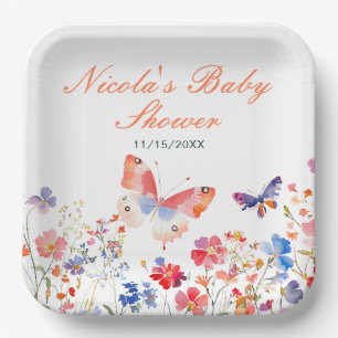 Plato De Papel Baby Shower de mariposa de verano floral