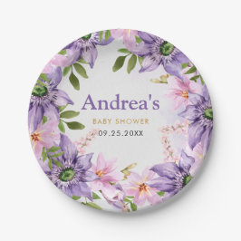 Plato De Papel Baby Shower de mariposa morada
