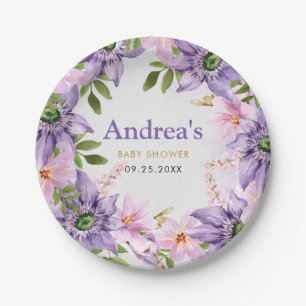 Plato De Papel Baby Shower de mariposa morada