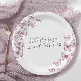 Plato De Papel Baby Shower de mariposa morada y rosa
