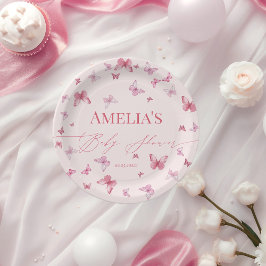 Plato De Papel Baby Shower de mariposa rosa suave