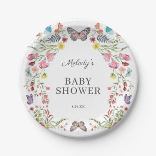 Plato De Papel Baby Shower de mariposa silvestre
