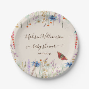 Plato De Papel Baby Shower de mariposa Wildflower Meadow