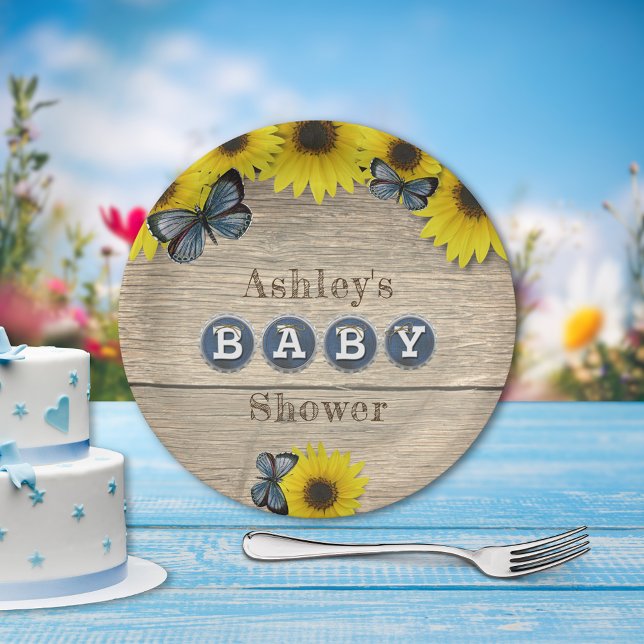 Plato De Papel Baby Shower de mariposas rusas de girasol (Subido por el creador)