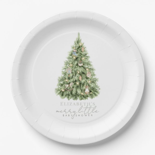 Plato De Papel Baby Shower de Merry Little Christmas Tree (Anverso)