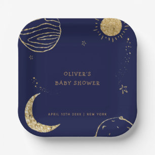 Plato De Papel Baby Shower de Midnight Galaxy Moon Star