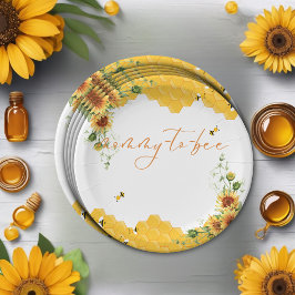 Plato De Papel Baby Shower De Mommy-To-Bee De Sunflower Honeycomb