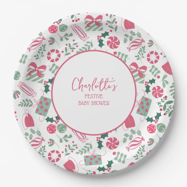 Plato De Papel Baby Shower de Navidades festivos (Anverso)
