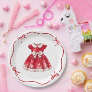 Plato De Papel Baby Shower de navidades   Ropa de Santa Rojo y Bl