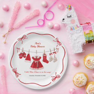 Plato De Papel Baby Shower de navidades   Ropa de Santa Rojo y Bl