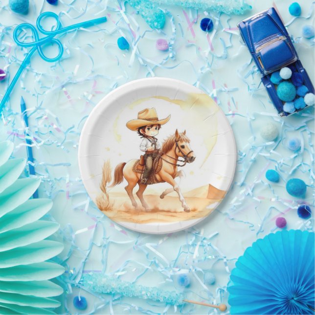 Plato De Papel Baby Shower de niño rústico estilo cowboy (Fiesta)
