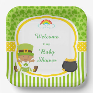 Plato De Papel Baby Shower de niños afroamericanos de San Patrici