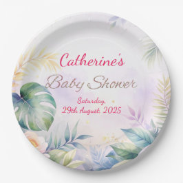 Plato De Papel Baby Shower de nombre personalizado y fecha de flo