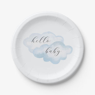 Plato De Papel Baby Shower de nubes azul de agua