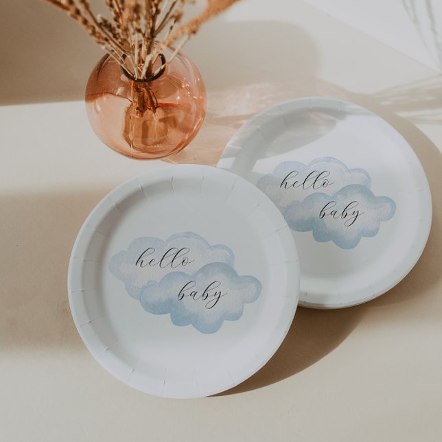 Plato De Papel Baby Shower de nubes azul de agua (Subido por el creador)
