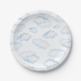 Plato De Papel Baby Shower de nubes azul de agua