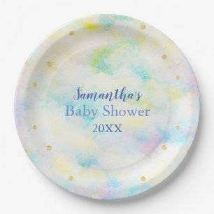 Plato De Papel Baby Shower de nubes azules dulces Pastel