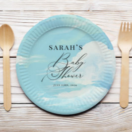 Plato De Papel Baby Shower de nubes del cielo azul