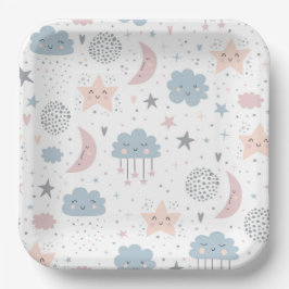 Plato De Papel Baby Shower de nubes lunares