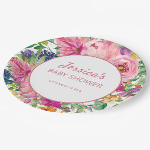 Plato De Papel Baby Shower de oro blanco morado rosado azul morad