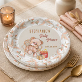 Plato De Papel Baby Shower de Osito Boho