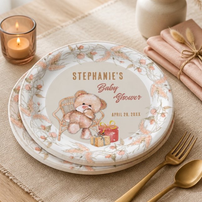 Plato De Papel Baby Shower de Osito Boho (Subido por el creador)