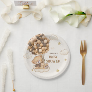 Plato De Papel Baby Shower de Osito con Globos Marrones