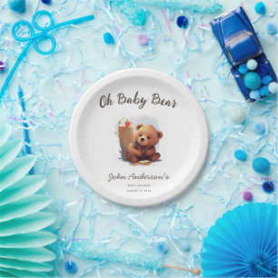 Plato De Papel Baby Shower de osito de cuero ruso marrón