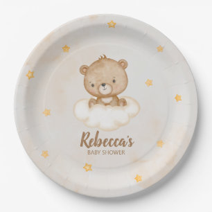 Plato De Papel Baby Shower de osito de piel marrón